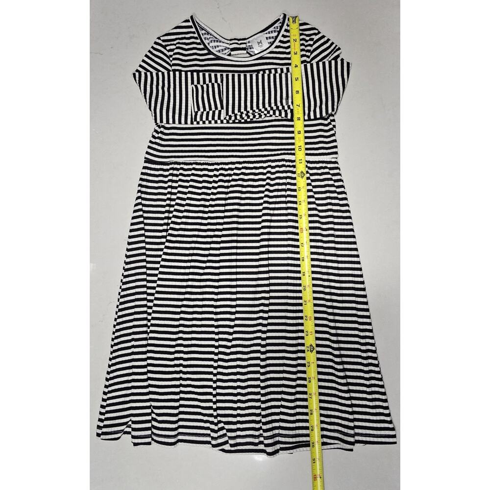 Girls Black White Striped Dress Size 10/12 Short Sleeve Casual Stretch Midi Dres